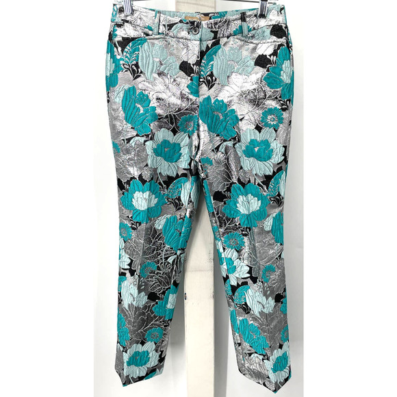 Michael Kors Collection Metallic Floral Cropped Pants Women's Size 2 MSRP $1,395